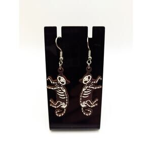 Skeleton Cat Earrings | Lightweight Wooden Dangle Earrings | Spooky Cute | New